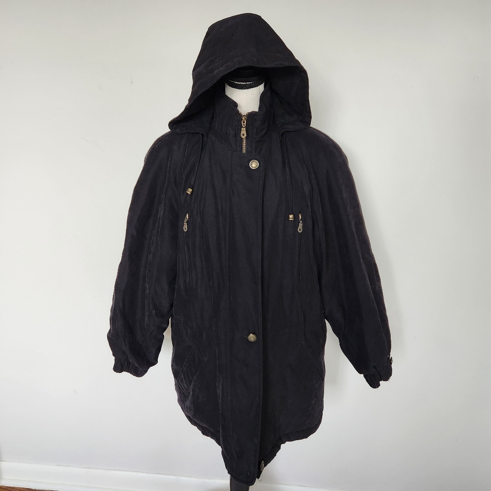 Vintage Larry Levine Black Oversized Sport Coat Jacket Cinch Waist Hooded M